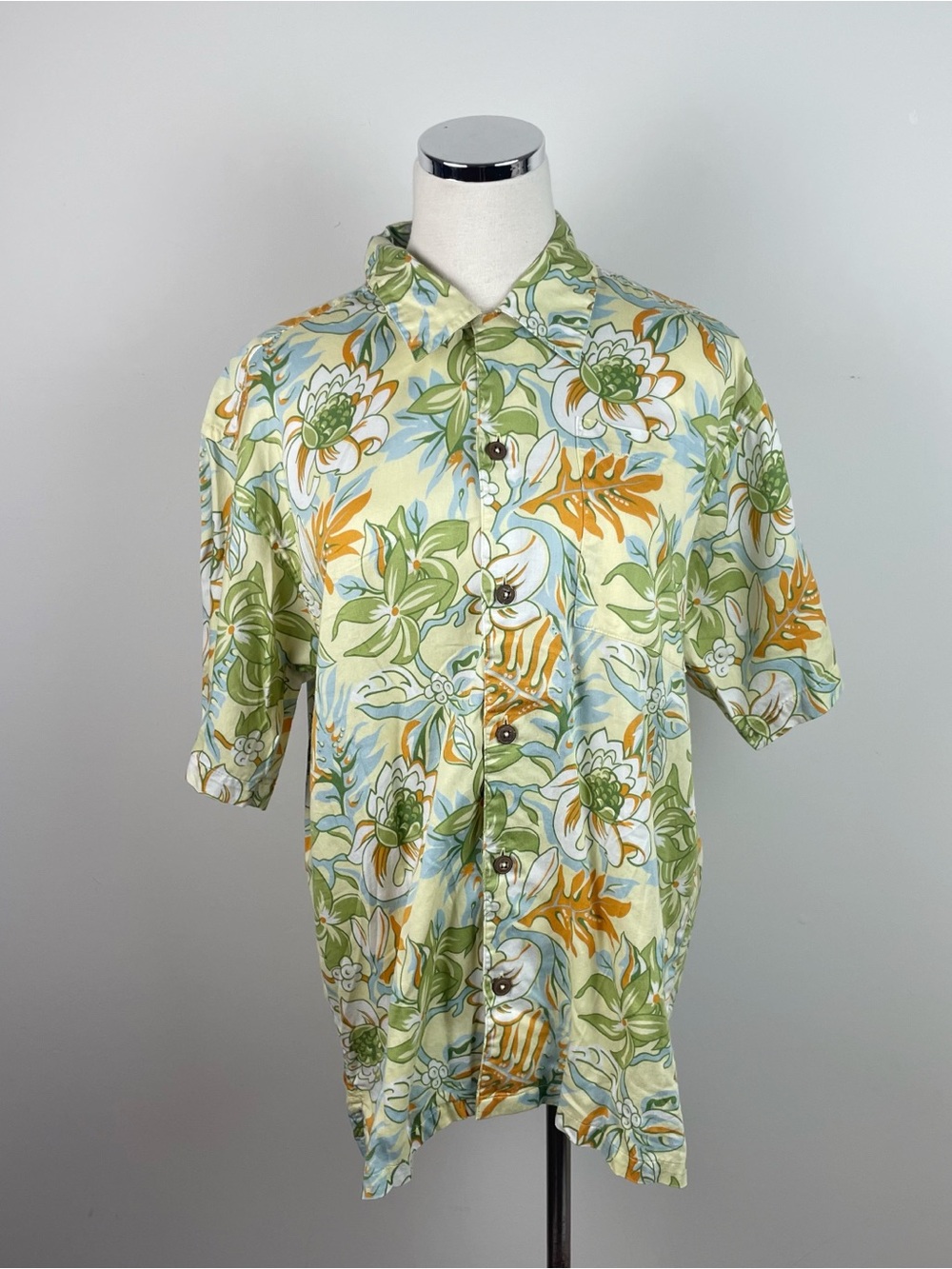 Patagonia Pataloha Vintage Hawaiian Green Yellow Orange Floral Tropical Shirt